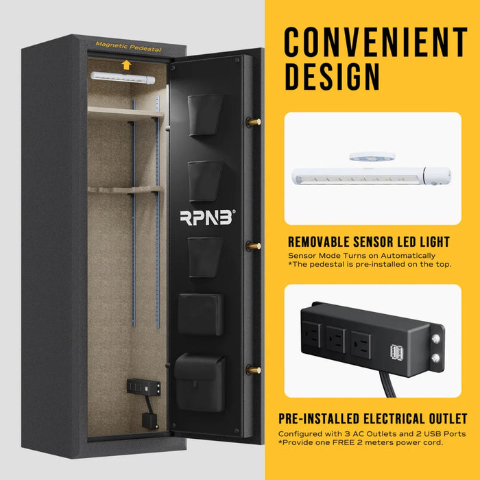 RPNB 10 Gun Fireproof Biometric Fingerprint Safe for Pistols and Rifles, Grey, RPNB RPFS10-B