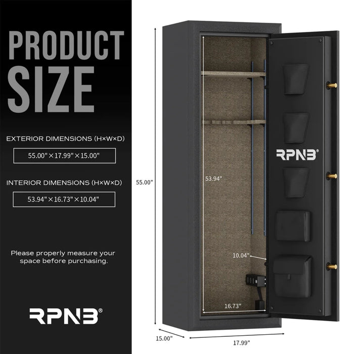 RPNB 10 Gun Fireproof Biometric Fingerprint Safe for Pistols and Rifles, Grey, RPNB RPFS10-B