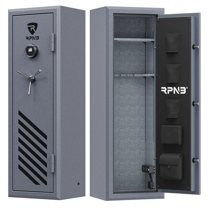 RPNB 10 Gun Fireproof Biometric Fingerprint Safe for Pistols and Rifles, Grey, RPNB RPFS10-G