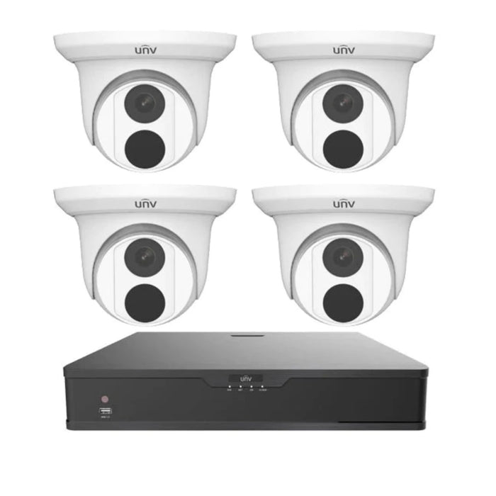 UNIVIEW 4 x 4MP Turret IP Camera + 4-Channel 4K NVR + 1TB HDD Complete Video Surveillance Kit