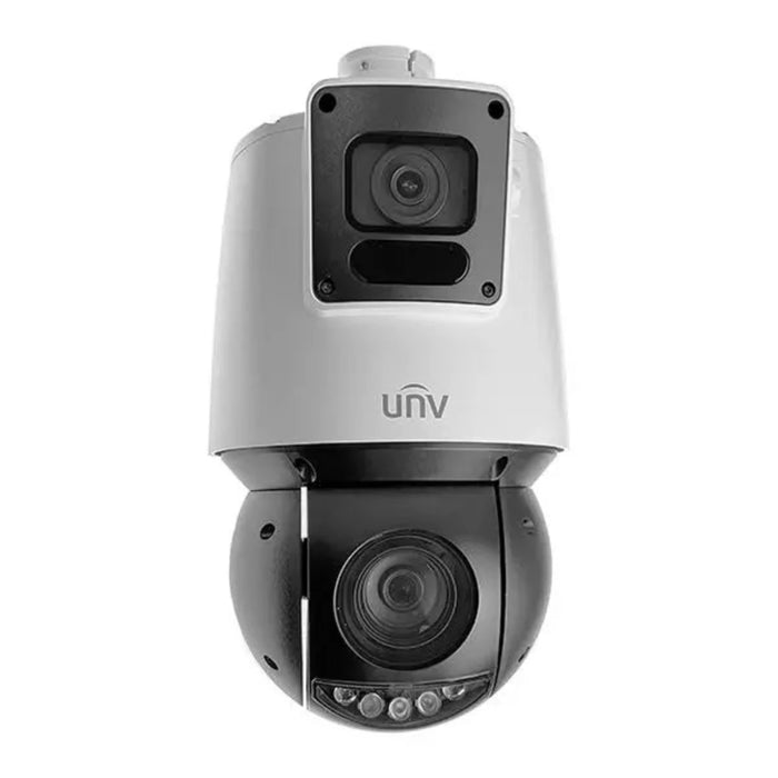 UNIVIEW 4MP Dual Lens Weatherproof PTZ IP Security Camera with a 25X Motorized Zoom Lens on Bottom and a Fixed 4mm Camera on Top