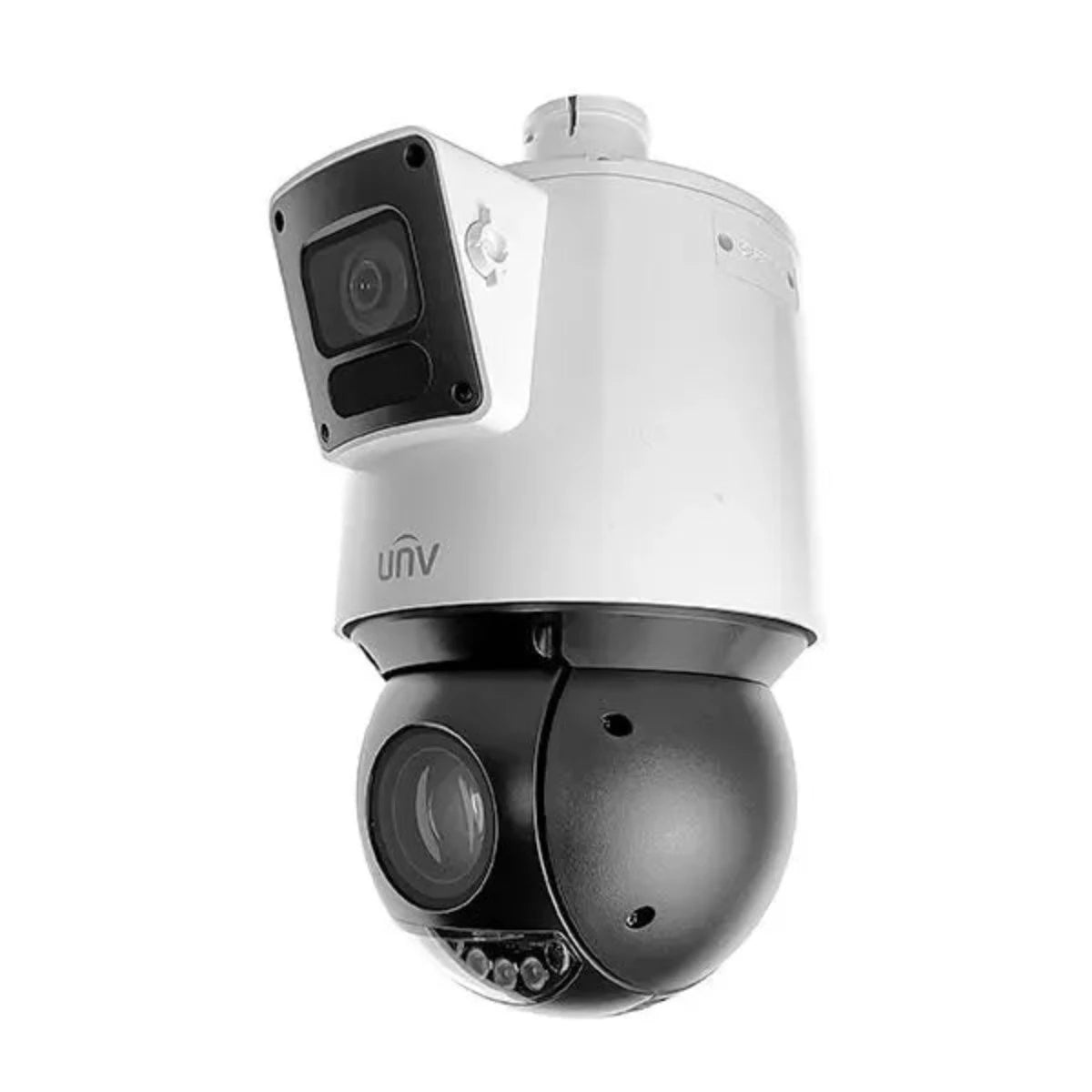 UNIVIEW 4MP Dual Lens Weatherproof PTZ IP Security Camera with a 25X Motorized Zoom Lens on Bottom and a Fixed 4mm Camera on Top