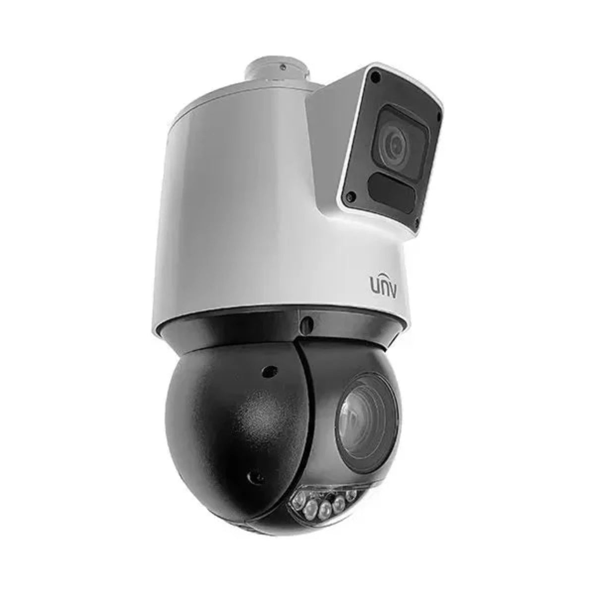 UNIVIEW 4MP Dual Lens Weatherproof PTZ IP Security Camera with a 25X Motorized Zoom Lens on Bottom and a Fixed 4mm Camera on Top
